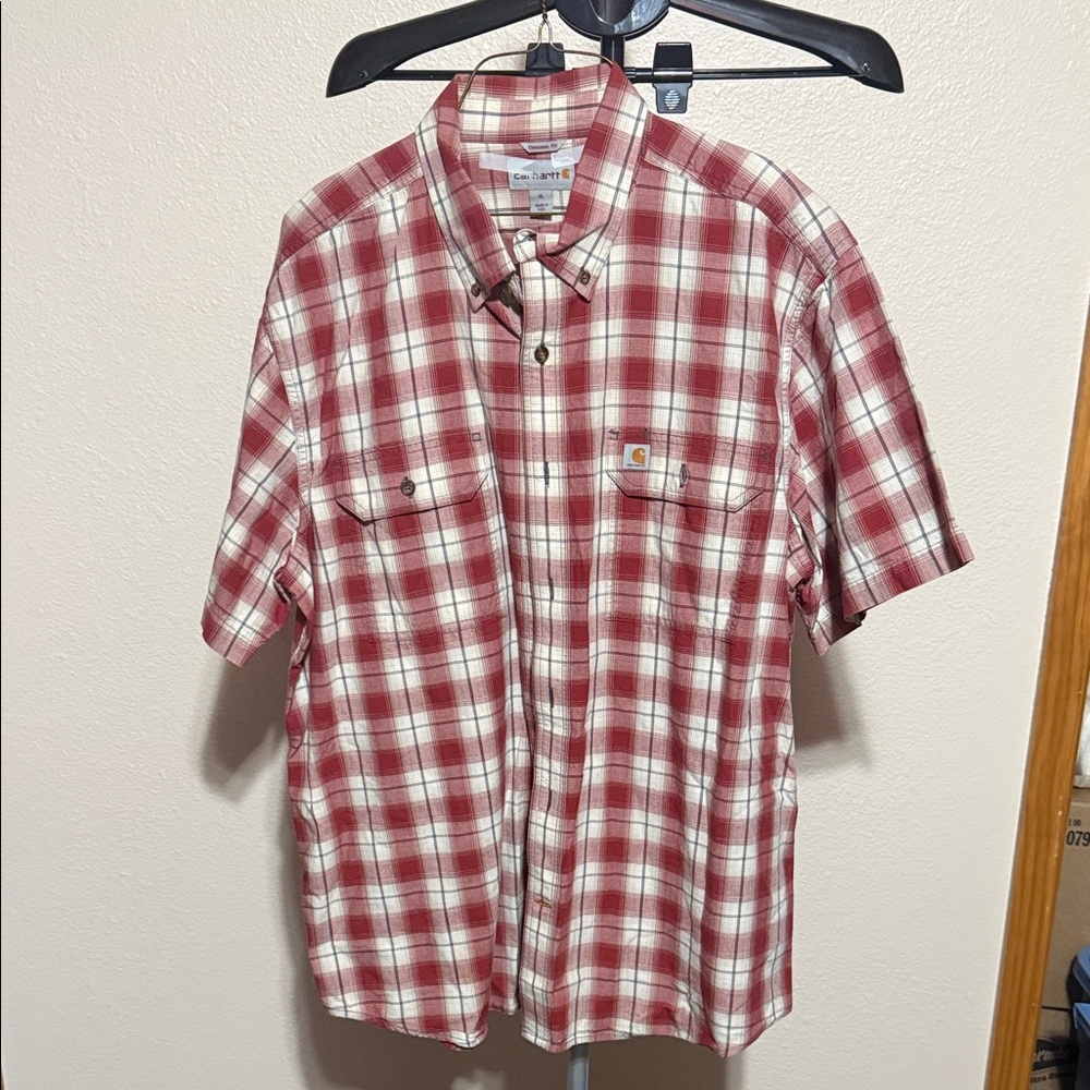 Carhartt Men's Casual Red and White‎ Plaid Shirt